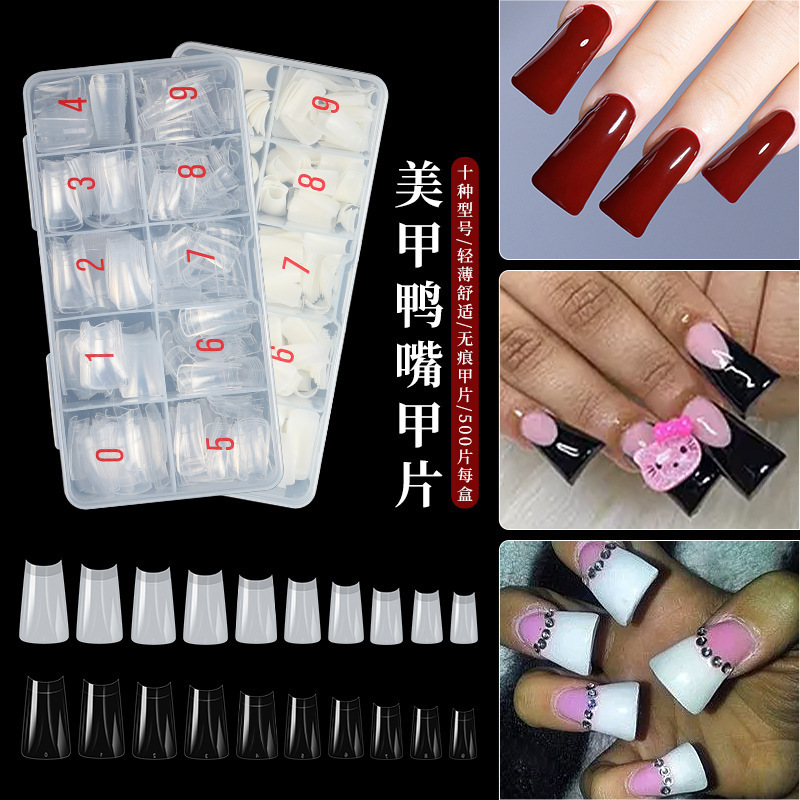 Cross-Border Manicure Nails Natural Color Transparent Fan-Shaped Duckbill Nails Widened and Enlarged Nail Type 500 Pieces Boxed