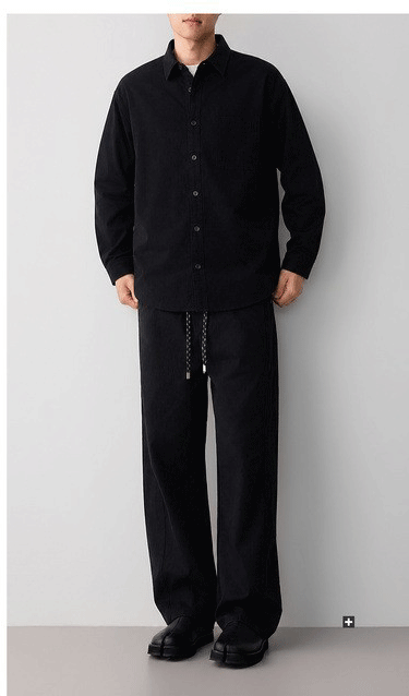 Áo sơ mi nam dài tay cotton trơn màu phong cách công sở — đen chi tiết 16