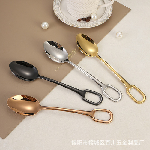 Jieyang tableware cross-border 304 stainless steel spoon ring steak knife and fork spoon titanium plated European hanging hole fork tea spoon