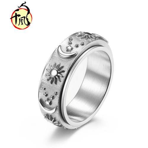 Amazon Star Moon Sun Titanium Steel Ring Ring Rotatable Bohemian Style Decompression Ring Hand Accessories