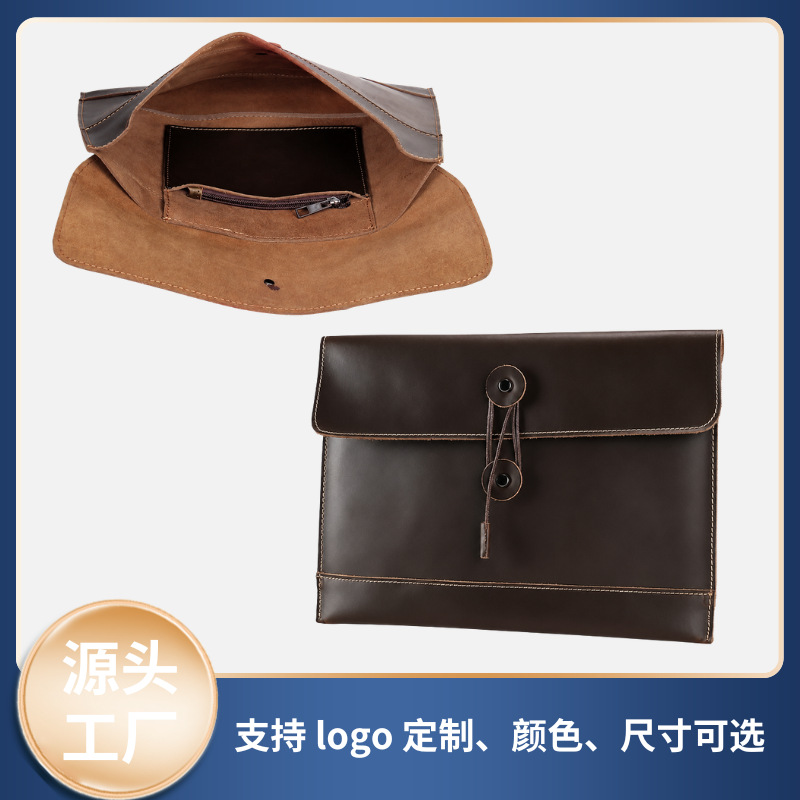 Crazy Horse Leather Envelope Clutch Bag for Men, Business Document Organizer, Genuine Leather Laptop Protective Case, Tablet Bag