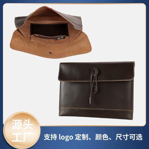 Crazy Horse Leather Envelope Clutch Bag for Men, Business Document Organizer, Genuine Leather Laptop Protective Case, Tablet Bag
