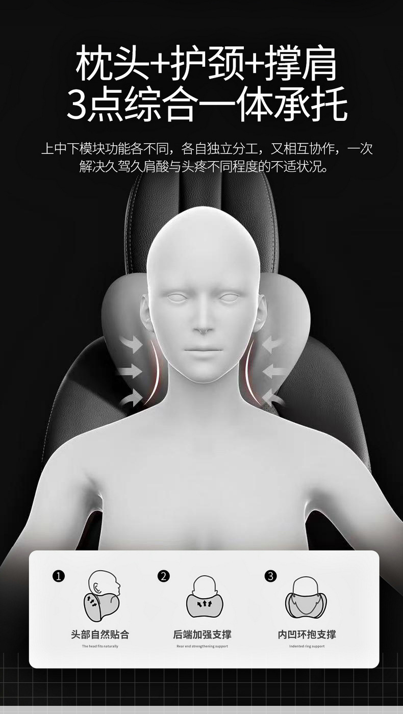 Car Interior Seat Lumbar Support Headrest Cushion Three-Piece Set Slow Rebound Breathable Fabric Neck Pillow Manufacturer Wholesale Comfortable