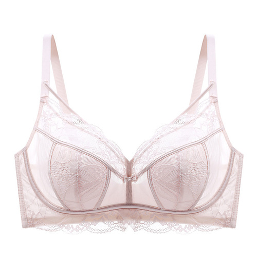 Summer women's big breasts show small underwear thin anti-sagging push-up nylon crystal cup bunny ears bra