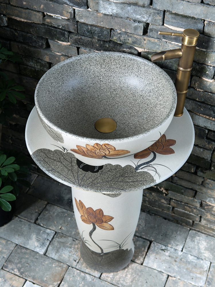 ✅ Freestanding Integrated Washbasin with Pedestal, Vintage Washstand, Balcony Pedestal Basin, Outdoor Washbasin for Bathroom and Courtyard