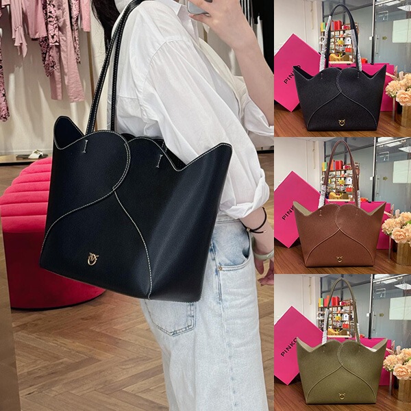 Pinko New Swallow Bag Leather Tote Bag Single Shoulder Commuter Women's Bag European and American Trendy Crossbody Shopping Bag