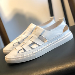 男鞋牛皮涼鞋2023夏季男士外穿羅馬鞋透氣潮流休閒鏤空沙灘鞋