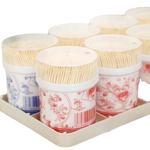 Filling Double Head Toothpick Blue and White Porcelain Round Bottled Toothpick Toothpick Tube Bamboo Cylinder Toothpick Disposable Fruit Toothpick