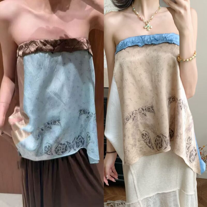 In Stock/Yigenana Same Style/Irregular Patchwork Color-Blocking Top with Ocean Print + Skirt In Stock/Yigenana Same Style/Irregular Patchwork Color-Blocking Top with Ocean Print + Skirt