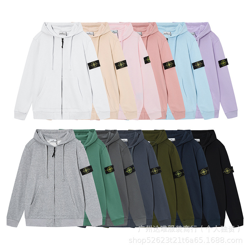 Cross-Border Stone Stone European and American Trendy Solid Color Real Estate Logo Badge Long-Sleeve Unisex Loose Pullover Sweatshirt Trendy Brand