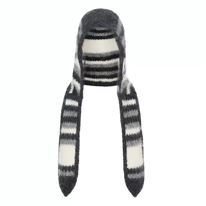 26 Autumn/Winter new collection: women's wool earflap hat with rabbit ears, warm and stylish, striped knitted hat and scarf set 26 Autumn/Winter new collection: women's wool earflap hat with rabbit ears, warm and stylish, striped knitted hat and scarf set