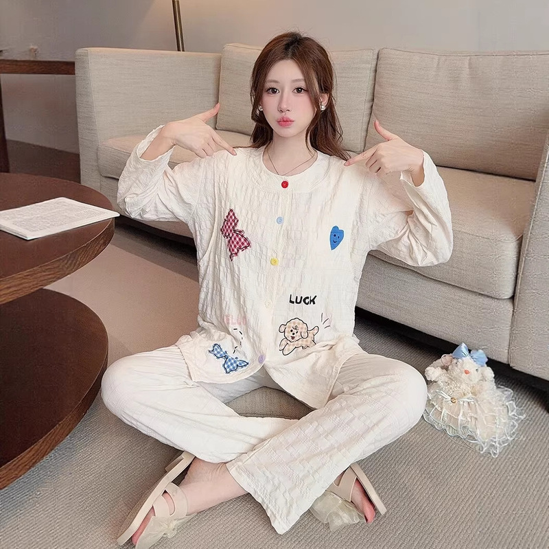 Summer Maternity Pajamas, Cardigan with Chest Pads, Cute and Fashionable Printed Casual Nursing and Postpartum Loungewear Set