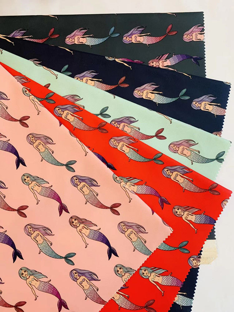 印花皮膜防污防水美人鱼图案印花面料