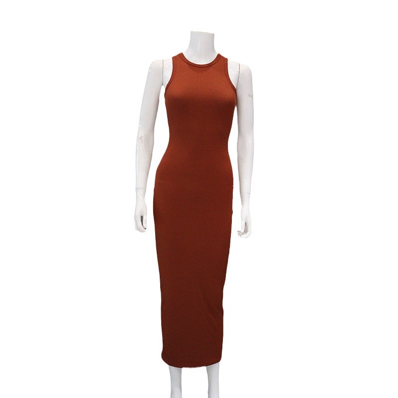 Women's Clothing new women's fashion round neck sleeveless temperament slim hip dress _mkmklike.com