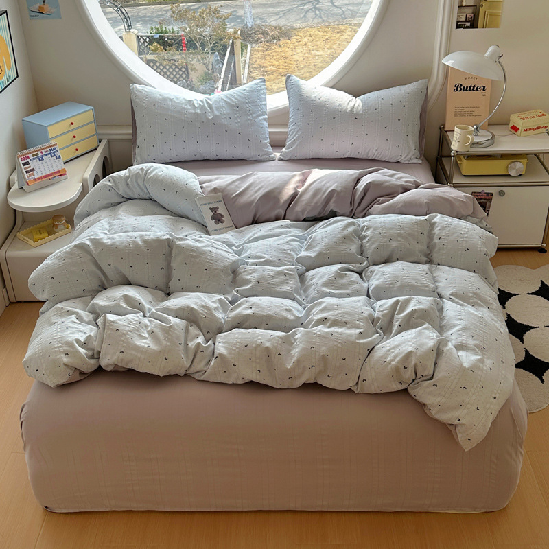 水洗木棉皱皱纱四件套小清新ins床单款床上用品南通家纺床单被套|undefined