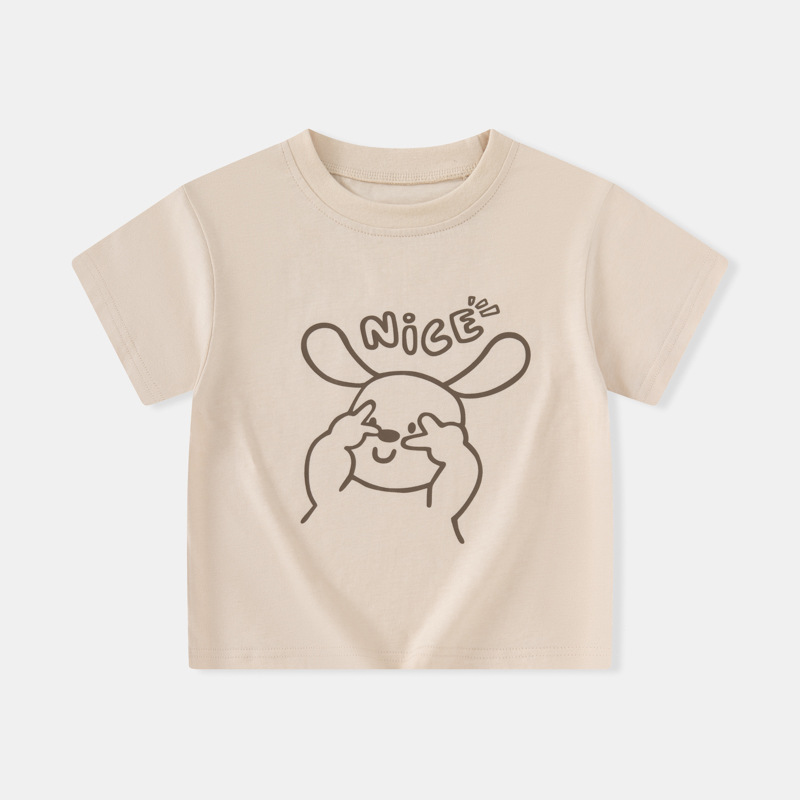 Betop verano nueva ropa para niños camiseta de manga corta versión coreana de dibujos animados para niños conejo niño ropa de color sólido cabello de una pieza