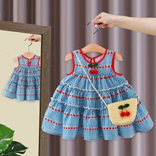 女童无袖连衣裙2024夏季新款中小童韩版格子背心裙送包代发4851