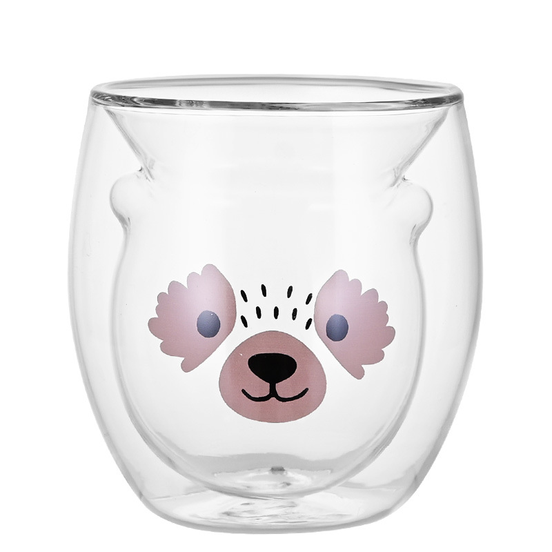 Amazon de dibujos animados de doble capa de vidrio resistente a altas temperaturas leche taza de café regalo de Navidad taza de agua hogar frío aislamiento