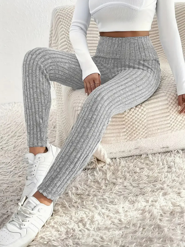 Leggings Térmicos Ajustados de Cintura Media, Color Sólido, Otoño/Invierno 2024, Estilo Europeo y Americano, Aspecto de Piernas Descubiertas, Casuales, Deportivos, para Yoga