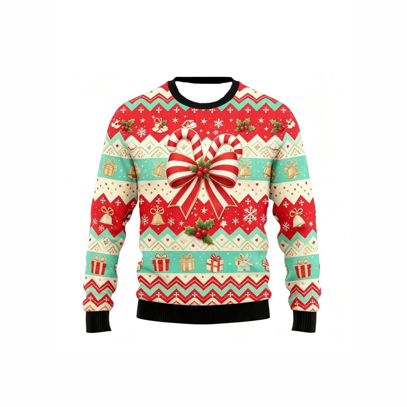 European and American Christmas Print Men's Crew Neck Sweater Holiday Party Sweater Reindeer Snowman Candy Christmas Sweater European and American Christmas Print Men's Crew Neck Sweater Holiday Party Sweater Reindeer Snowman Candy Christmas Sweater