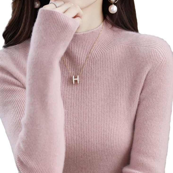 슬림핏 올매치 우아한 니트 베이스 셔츠 1 차 의류 원활한 반터틀넥 스웨터 여성용 풀오버 스웨터