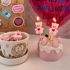 韓国ins風愛ピンク熊ろうそくバレンタインデー蝶ネクタイ熊カップルろうそく漫画かわいい誕生日