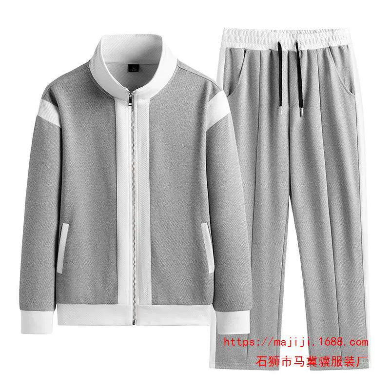 跨境男2025春秋季青年潮流休闲拼色立领两件套运动男套装休闲百搭