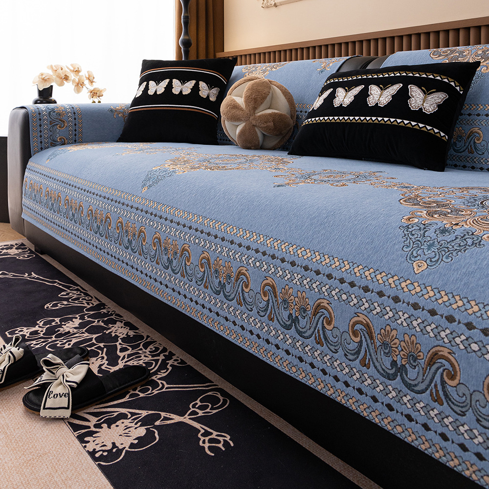 欧洲雪尼尔沙发垫四季通用高档防滑加厚简约现代布艺坐垫靠套罩巾