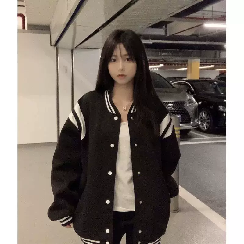 运动开衫卫衣2025新款女春秋季宽松原宿港风棒球服外套上衣潮