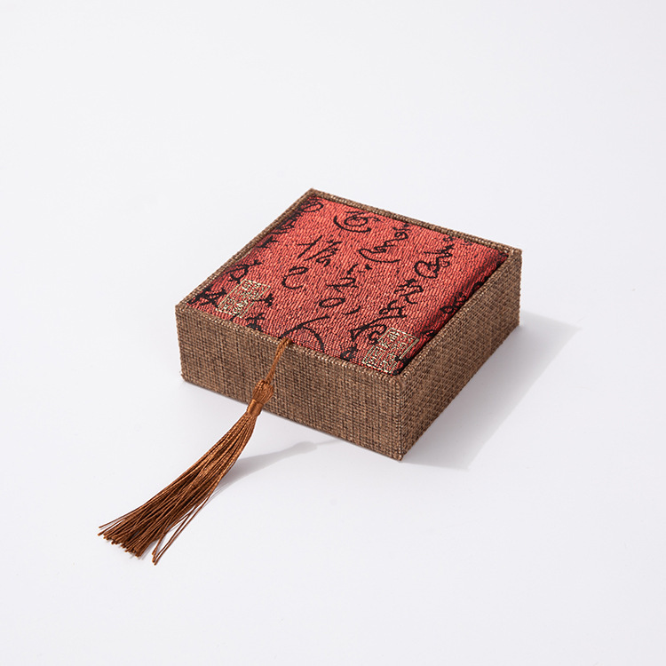 Caja de joyería con flecos de lino, caja de anillo, pulsera, colgante, pulsera, collar, aretes, aretes, venta al por mayor, venta directa de fábrica