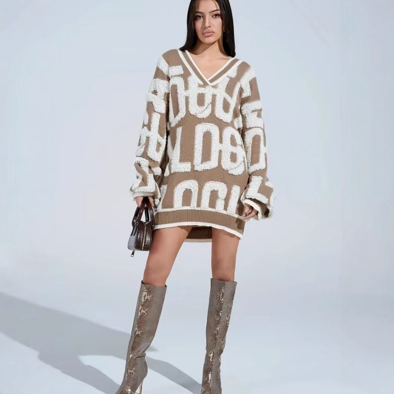 European and American Towel Embroidered Sweater Cardigan for Women Autumn and Winter 2025 New Letter Loose Lazy Style Knitted Jacket for Women