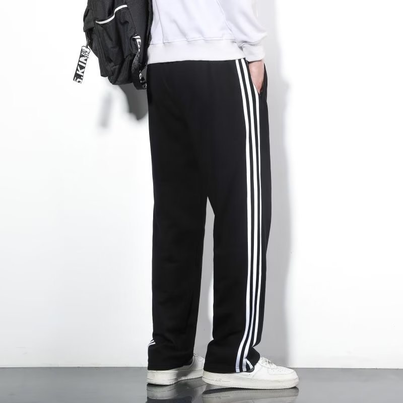 Pantalones casuales de otoño e invierno para estudiantes, pantalones deportivos con forro polar, pantalones deportivos con tres rayas, pantalones holgados de pierna recta para hombre, pantalones con cintura elástica