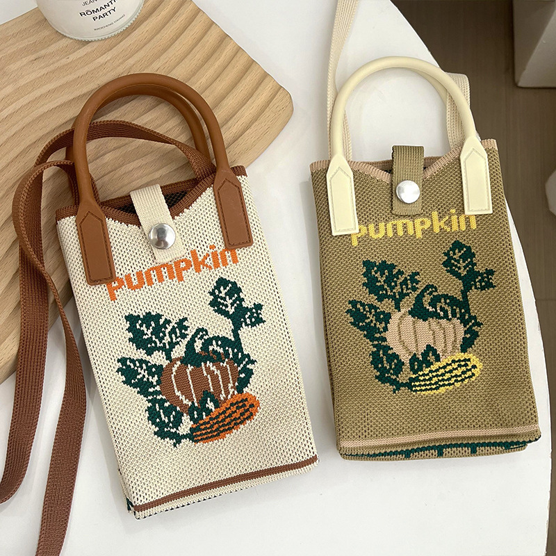 Nuevo diseño de nicho mini bolso para teléfono móvil de punto de vid de calabaza lindo y pequeño monedero de mensajero de un solo hombro portátil