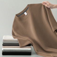 ワッフルtシャツ男性半袖バック襟ファッション夏服アフロかっこいいカジュアル半袖夏服ビジネス上着