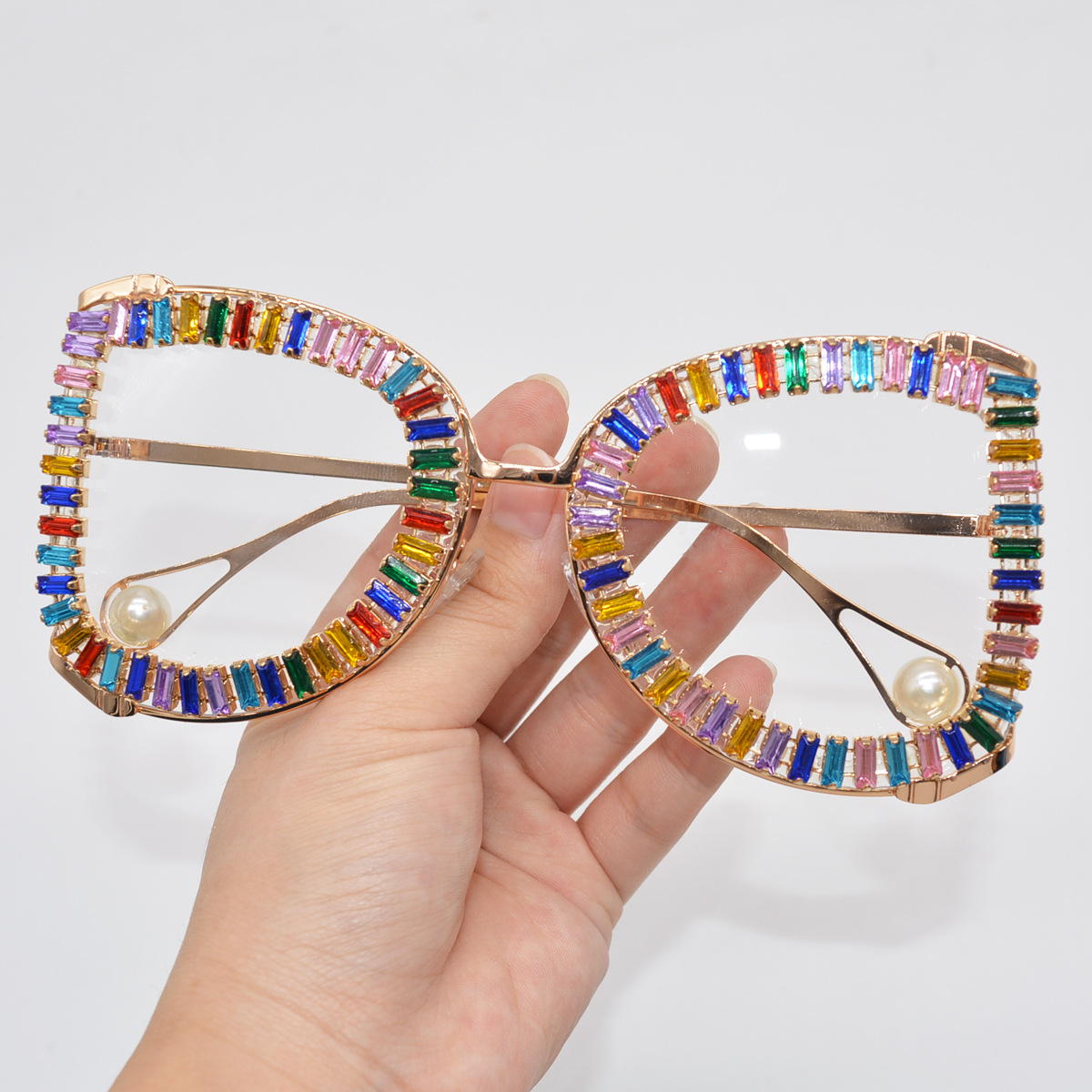 Resin Lens Material Sweet Color Block Resin Square Diamond Full Frame Optical Glasses