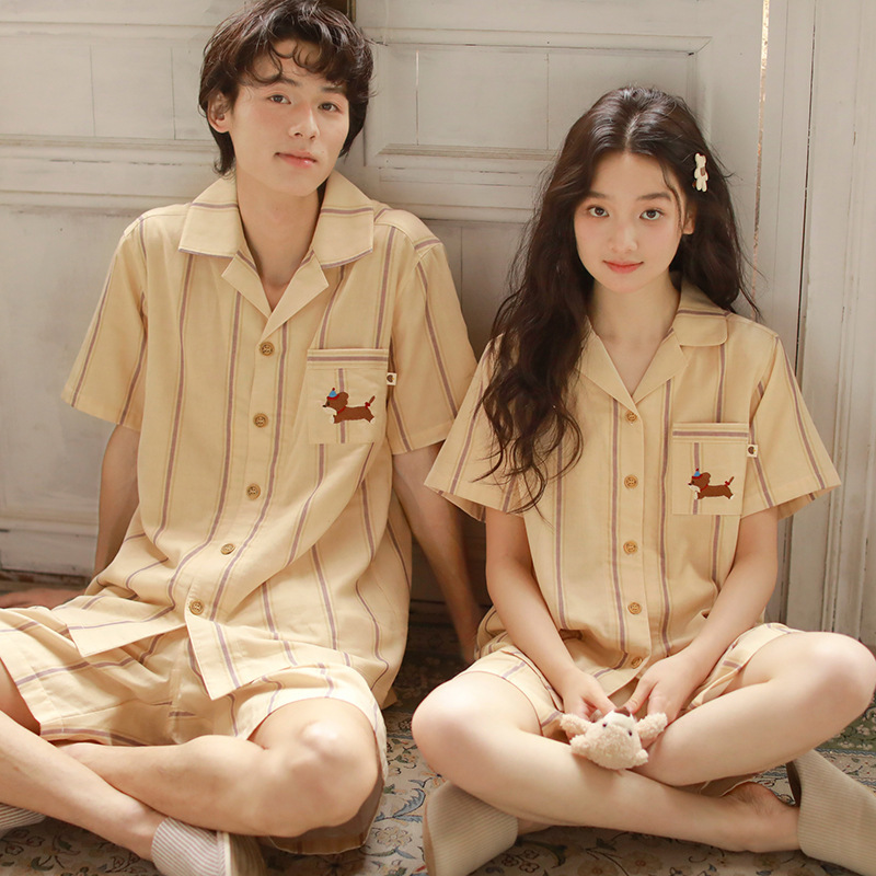 2025 New Couple Pajamas Short-sleeved Shorts High-end Sense Cotton Cotton Simple Casual Home Clothes suit 2025 New Couple Pajamas Short-sleeved Shorts High-end Sense Cotton Cotton Simple Casual Home Clothes suit