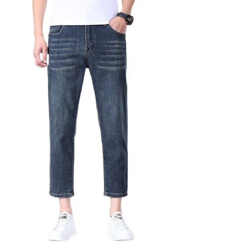 Men's 155cm Fleece-lined Autumn/Winter Straight Leg Stretch Jeans, Small Figure 160cm 8-Pocket Casual Pants