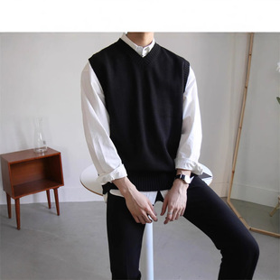 Spring and Autumn Men's Sleeveless Sweater Vest Loose Waistcoat Base Shirt V-neck Knitwear Korean Vest