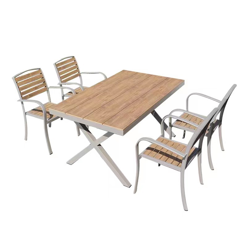 Mesas y sillas de patio al aire libre, mesas grandes, balcones, campamentos de ocio, mesas y sillas de madera de plástico de madera anticorrosiva, mesas exteriores de café y té con leche