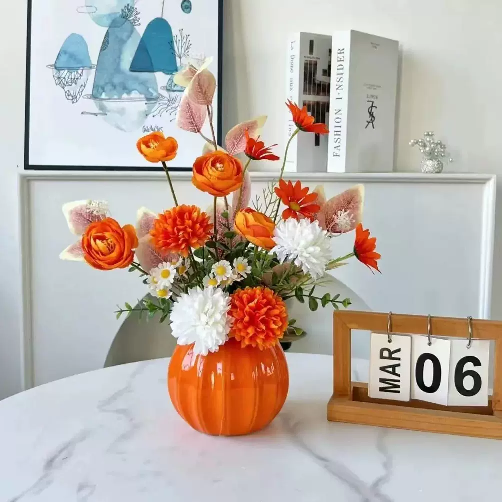 陶瓷艺术花瓶仿真花花瓶家居摆件法式复古客厅插花摆件厂家直销批