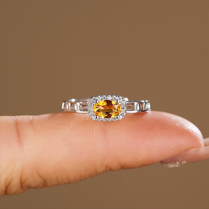 New imitation natural citrine ring color treasure plated 925 silver open mouth proposal ring female ring TikTok live supply
