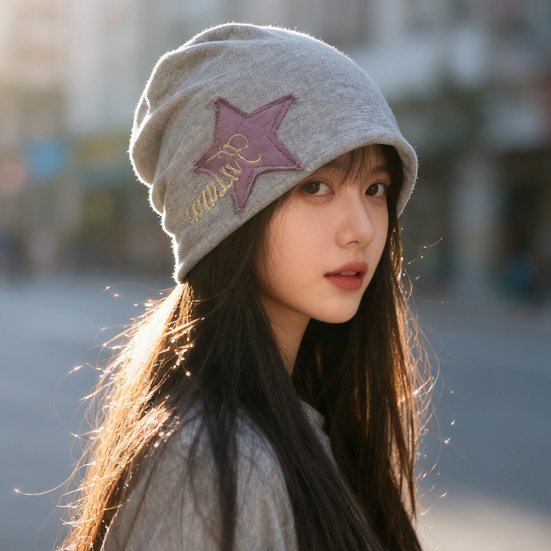 帽子女美式百搭学院风堆堆帽秋冬小众潮 ins星星包头帽护耳月子帽|undefined