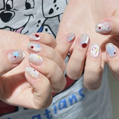 泡泡塗鴉多巴胺穿戴甲極簡韓風美甲貼片圓點手繪貓眼玻璃珠指甲貼