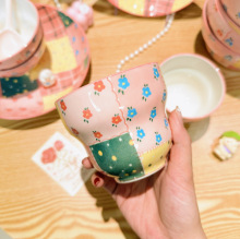 彩色拼布家用釉下彩陶瓷餐具彩绘盘子米饭碗咖啡杯菜碟艺术品工艺