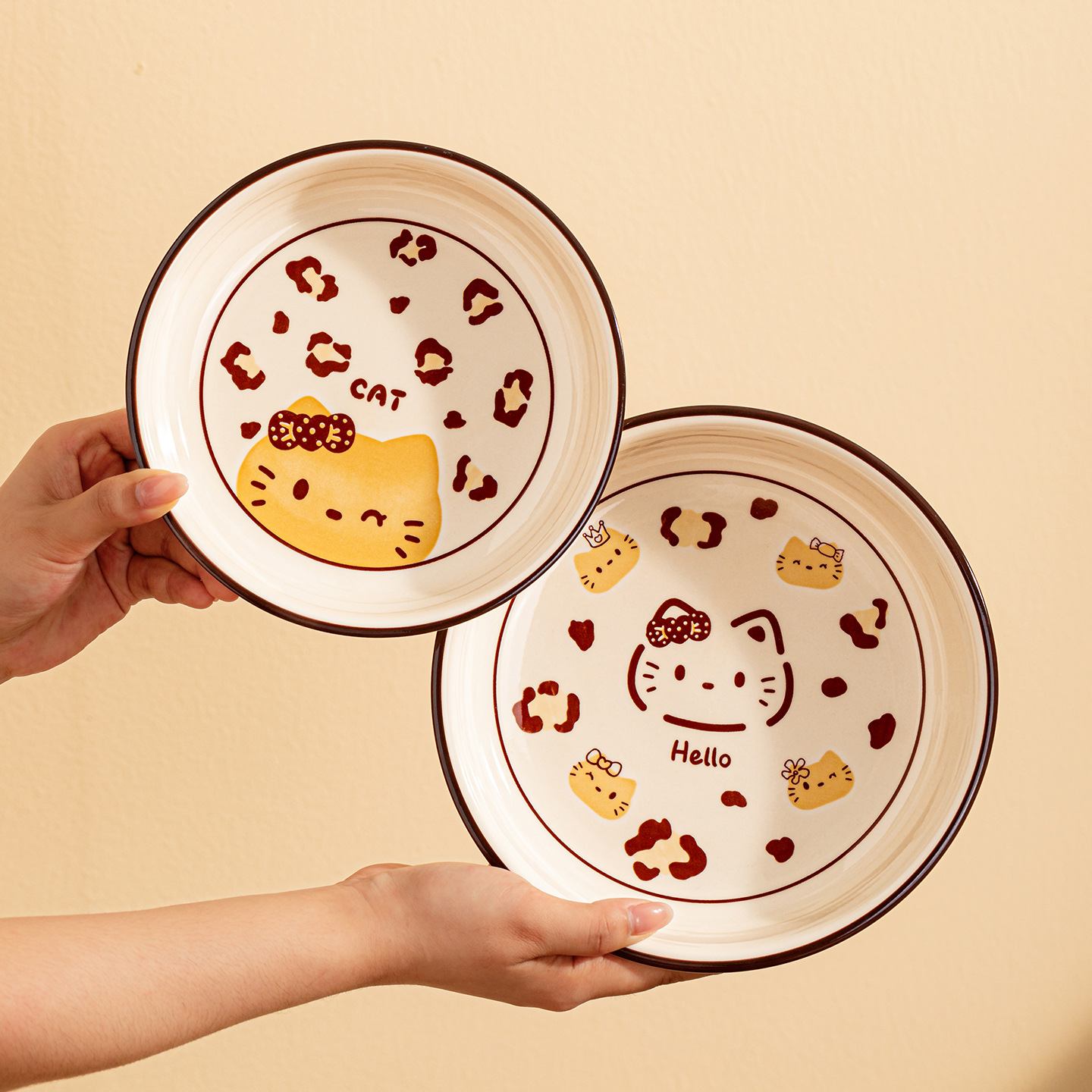 Caricatura gato plato de cerámica cubiertos plato de tostado regalo de alto valor para niños encantadores regalo de cumpleaños plato al por mayor