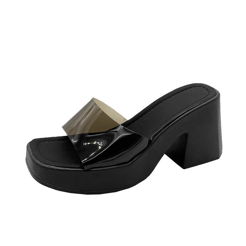 European Style Women's Shoes 2024 New Fashion Transparent One-Strap Sandals Thick Sole Waterproof Platform Square Toe_vogvips.com