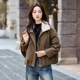 翻领棉衣棉服女款2025新款秋冬季小个子宽松百搭保暖派克夹棉外套