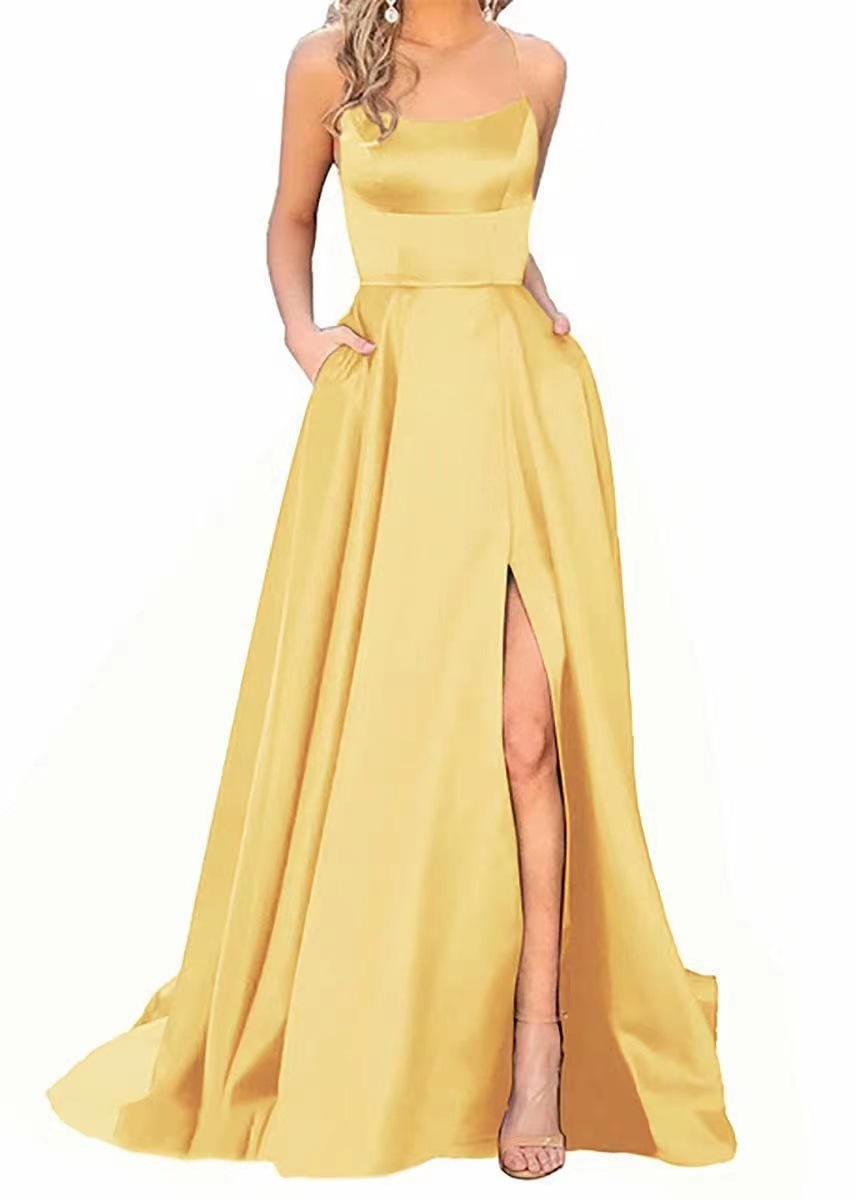 Party Dress Elegant U Neck Sleeveless Solid Color Maxi Long Dress Wedding Banquet Evening Party display picture 7