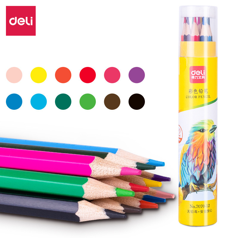 デリ色鉛筆子供用絵画ペン油性水溶性消せるカラーペン学習文具小学生用色鉛筆|undefined
