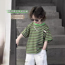 男童夏款条纹T恤韩版儿童新款贴标短袖小童百搭上衣宝宝休闲童装